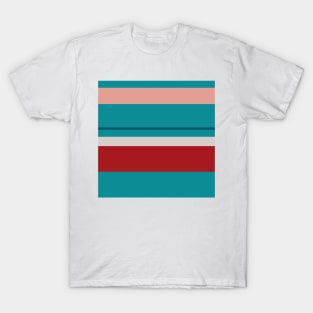 An unparagoned brew of Blood (Animal), Pastel Pink, Silver, Dark Cyan and Philippine Indigo stripes. T-Shirt